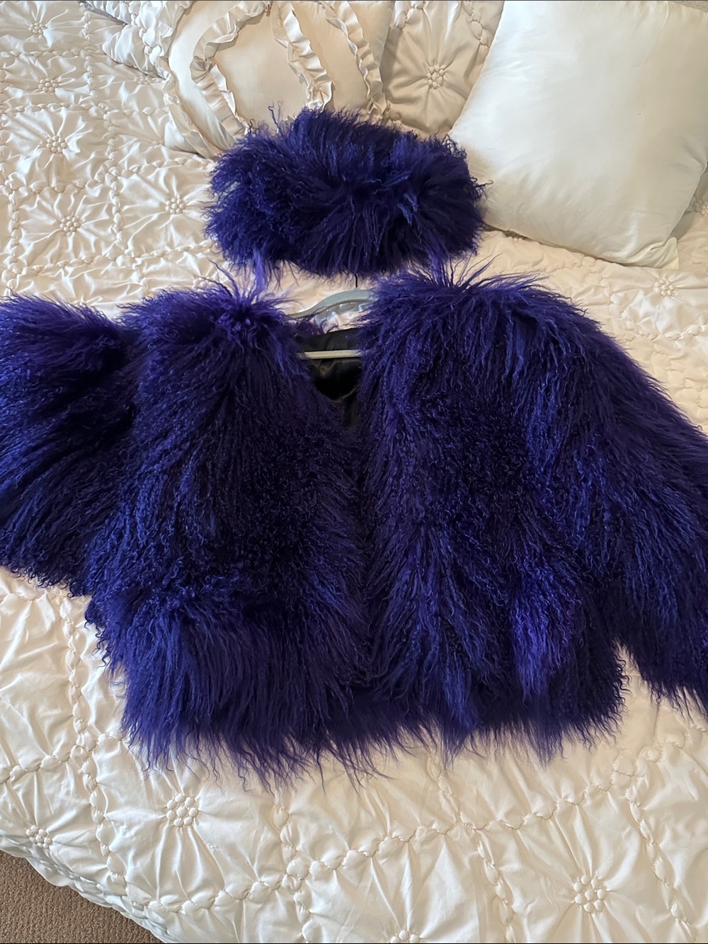 Authentic vintage Mongolian lamb fur jacket in bright purple